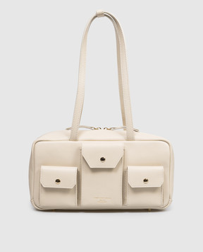 Christian Villa Бежевая кожаная сумка-тоут с принтом логотипа 06497