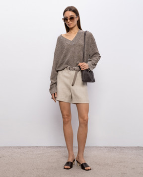 Brunello Cucinelli Бежевые шорты с леном в узор MH528P9163