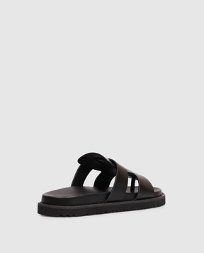 Versace Черные кожаные шлепанцы с эмблемой 10218581A16146
