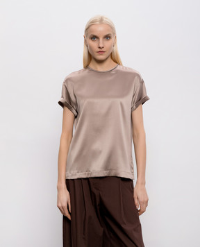 Brunello Cucinelli Коричнева блуза із шовку з ланцюжком M0C59DE310