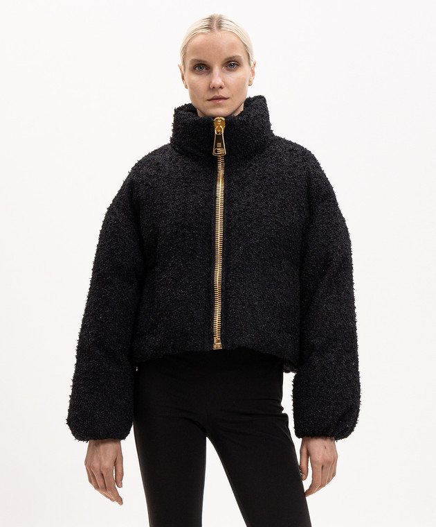 Balmain Черная укороченная твидовая куртка HF1TP140XC67 изображение 3