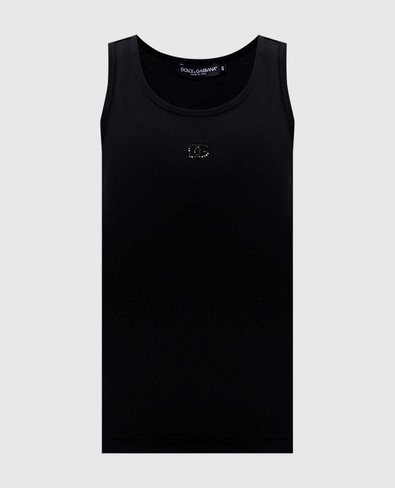 Черный топ в рубчик с монограммой