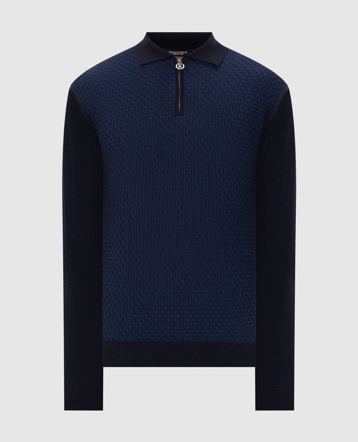 Синее поло из шерсти, шелка и кашемира