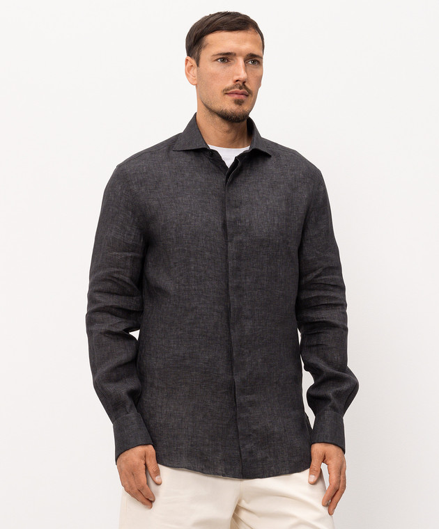 Brunello Cucinelli Сіра сорочка з льону MP630S1900 зображення 3