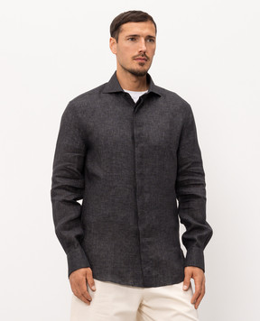 Brunello Cucinelli Серая рубашка из льна MP630S1900