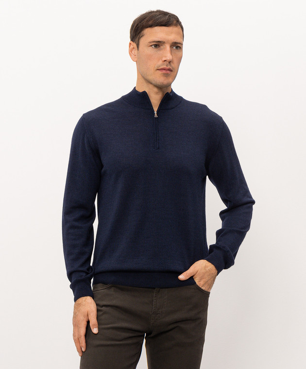 Cashmere&Whiskey Синій джемпер з вовни, шовку та кашеміру 477 зображення 3