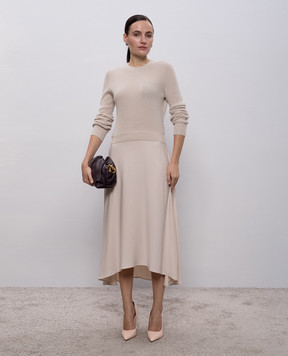 Peserico Бежева сукня міді з вовною шовком та кашеміром S82085F129B018