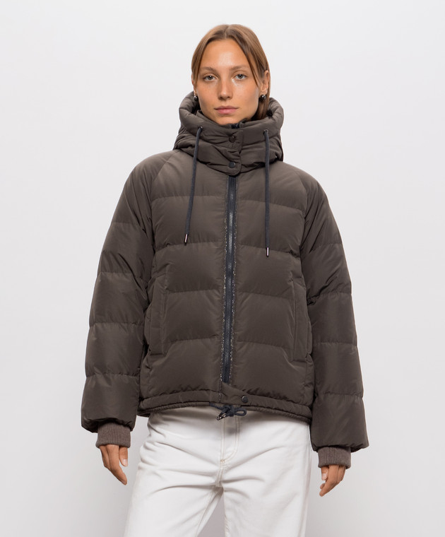 Brunello Cucinelli Коричневый стеганый пуховик с цепочкой мониль MH5257216 изображение 3
