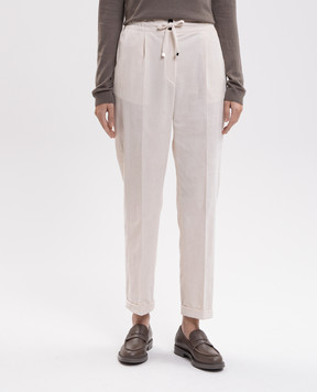 Kiton Велюровые штаны цвета айвори с отворотами D53116K0591I