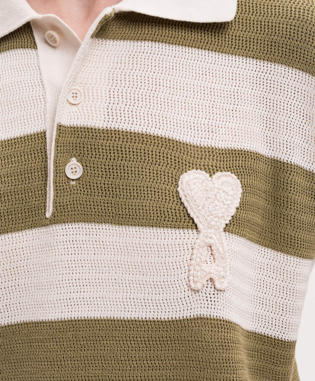 Ami Paris Зеленое поло в полоску с нашивкой FPL430KN0153 изображение 5