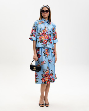 Dolce&Gabbana Блакитна блуза із шовку в квітковий принт F5T50TIS11I