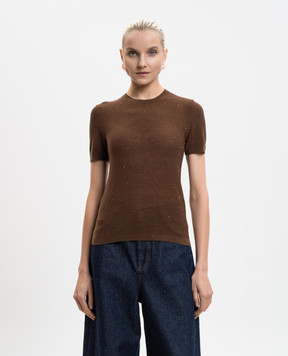 Max Mara Коричневый топ из шерсти и шелка MSTLEPRE