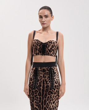 Dolce&Gabbana Коричневый топ-бюстье в леопардовый принт F7BK9TFSUBF