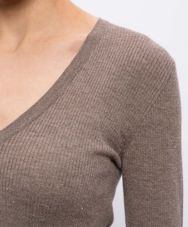 Brunello Cucinelli Коричневый топ с кашемиром с люрексом M9A822212P изображение 5