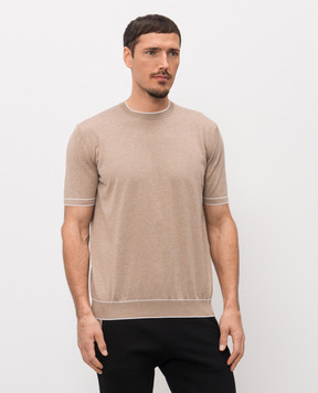 Bertolo Cashmere Бежева футболка з контрастним окантуванням 902204002056