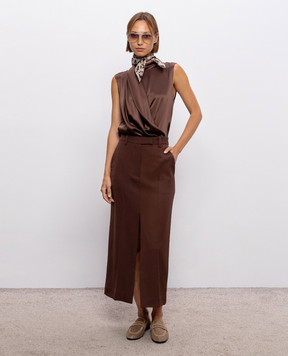Brunello Cucinelli Коричневая юбка из шерсти MG553G4074