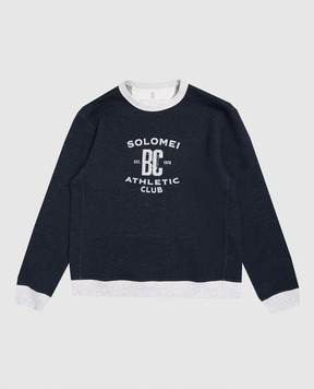 Brunello Cucinelli Дитячий синій світшот з брендовим принтом BR831E502C