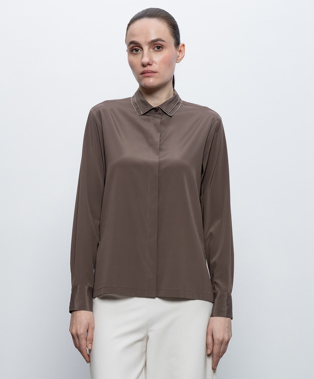 Peserico Коричневая блуза из шелка A0688207325 изображение 3