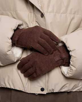 Brunello Cucinelli Коричневые перчатки из кашемира с цепочкой мониль M12147189