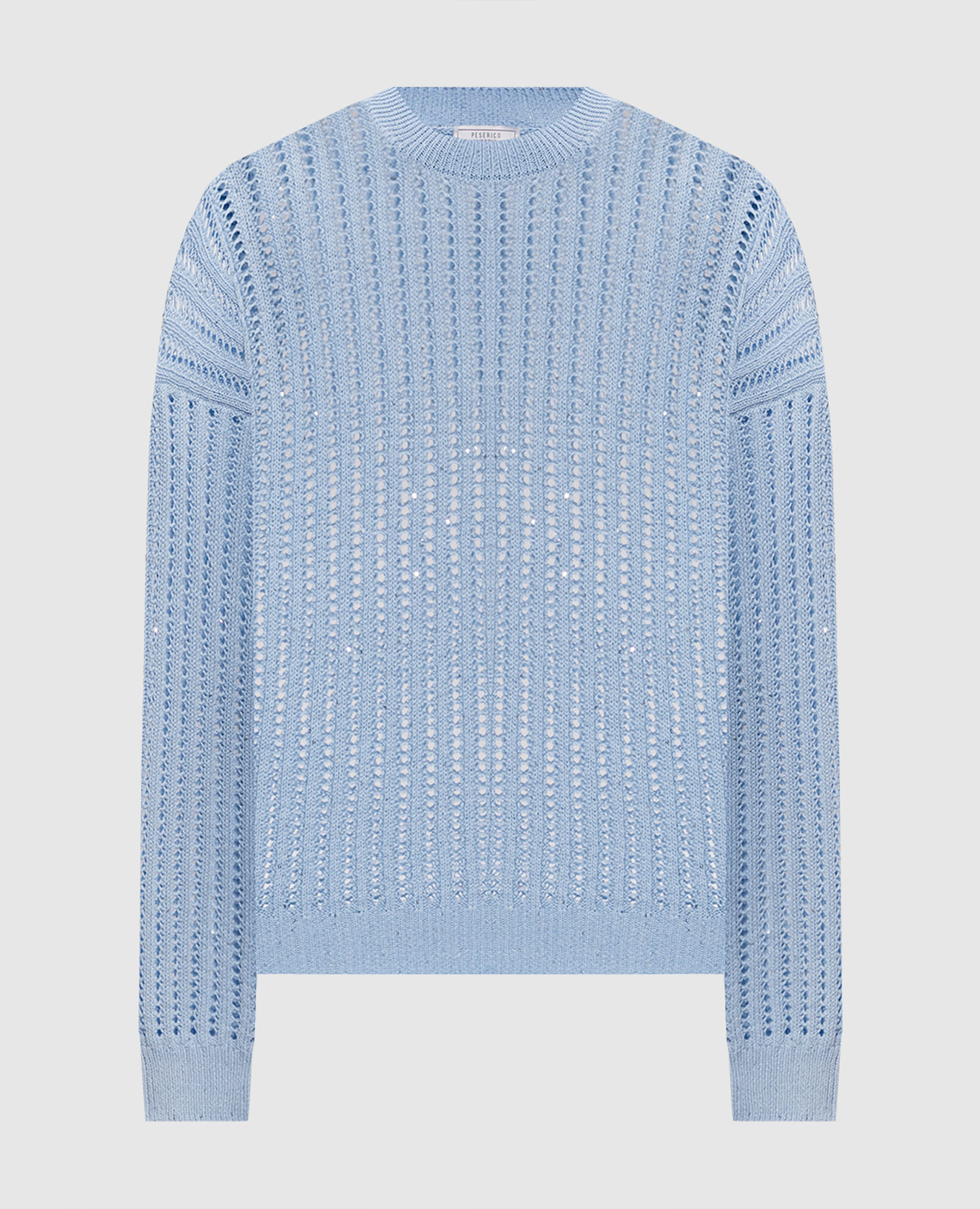 Голубой ажурный джемпер с пайетками