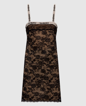 Saint Laurent Платье из кружева с узором логотипа A003JEY1K80