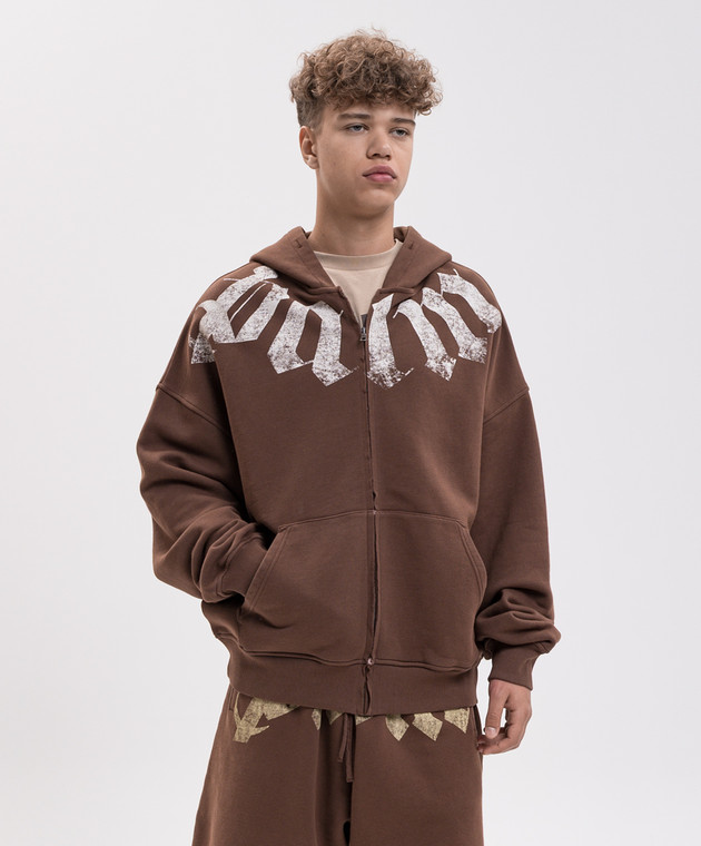 Palm Angels Коричнева спортивна куртка з принтом PAMBE002FL001m зображення 3