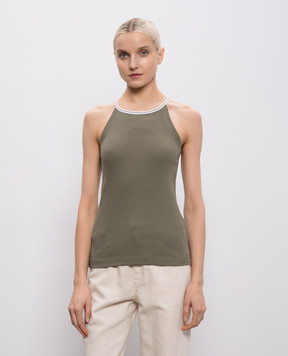 Brunello Cucinelli Майка в рубчике цвета хаки с цепочкой мониль MG902DO320