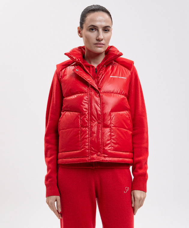 Sporty & Rich Красный пуховый жилет с принтом логотипа OW06282315RE55 изображение 3