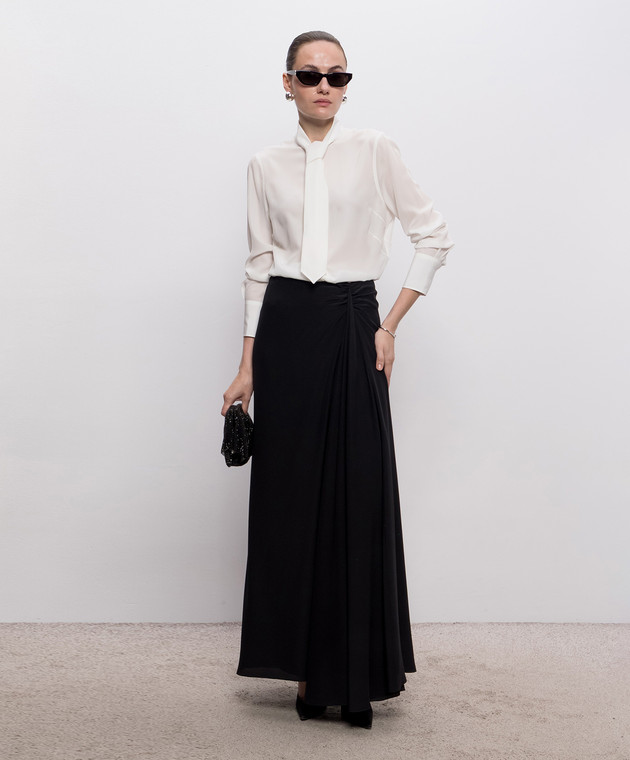 Alexander McQueen Черная юбка макси из шелка асимметричного кроя 876822QBADT изображение 2