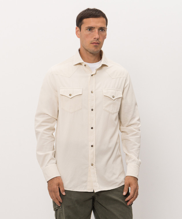 Brunello Cucinelli Вельветовая рубашка цвета айвори ML6884008 изображение 3