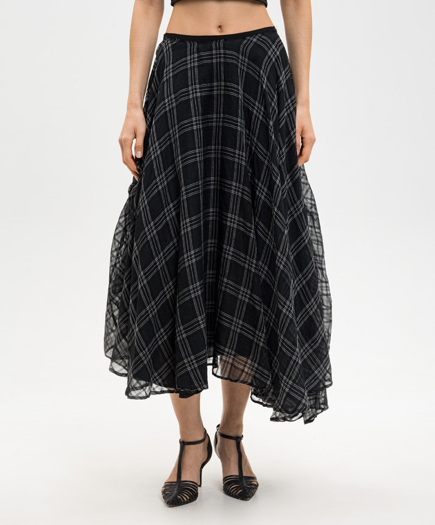 Marc Le Bihan Чорна спідниця з шовком в клітинку 2567 зображення 3
