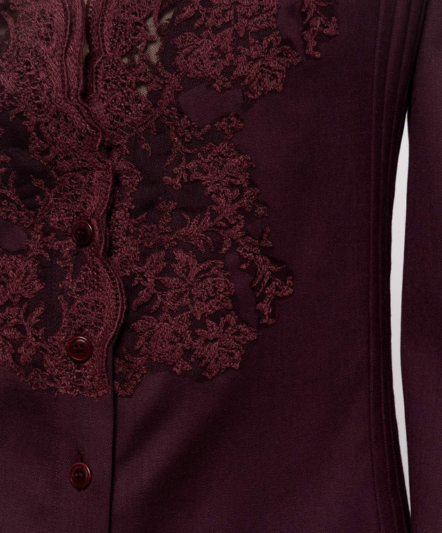 Ermanno Scervino Бордова сукня з вовни з мереживом D492Q335APYEM зображення 4