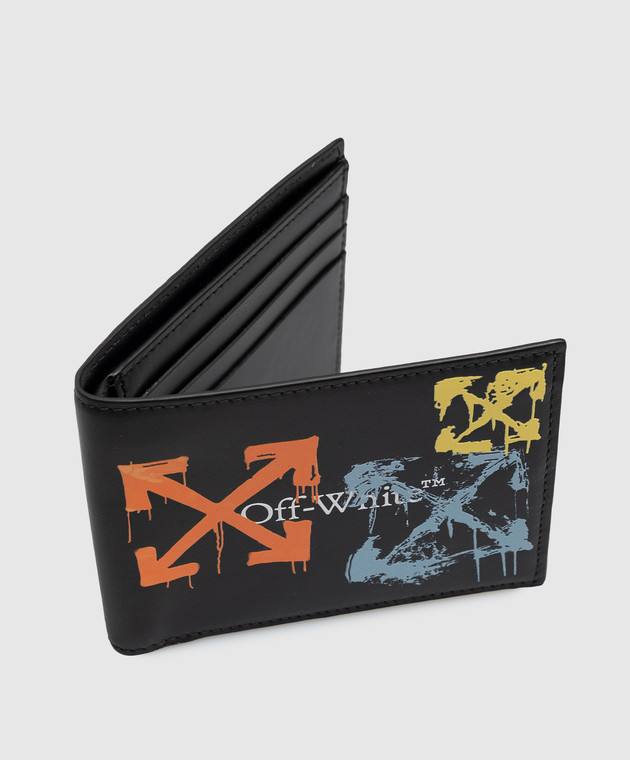 Off-White Чорне шкіряне портмоне з принтом Arrow Spray OWMNC18F26LT01 зображення 4