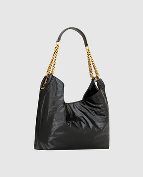 Saint Laurent Черная кожаная глянцевая сумка-хобо HORTENSE 871222AAGOL