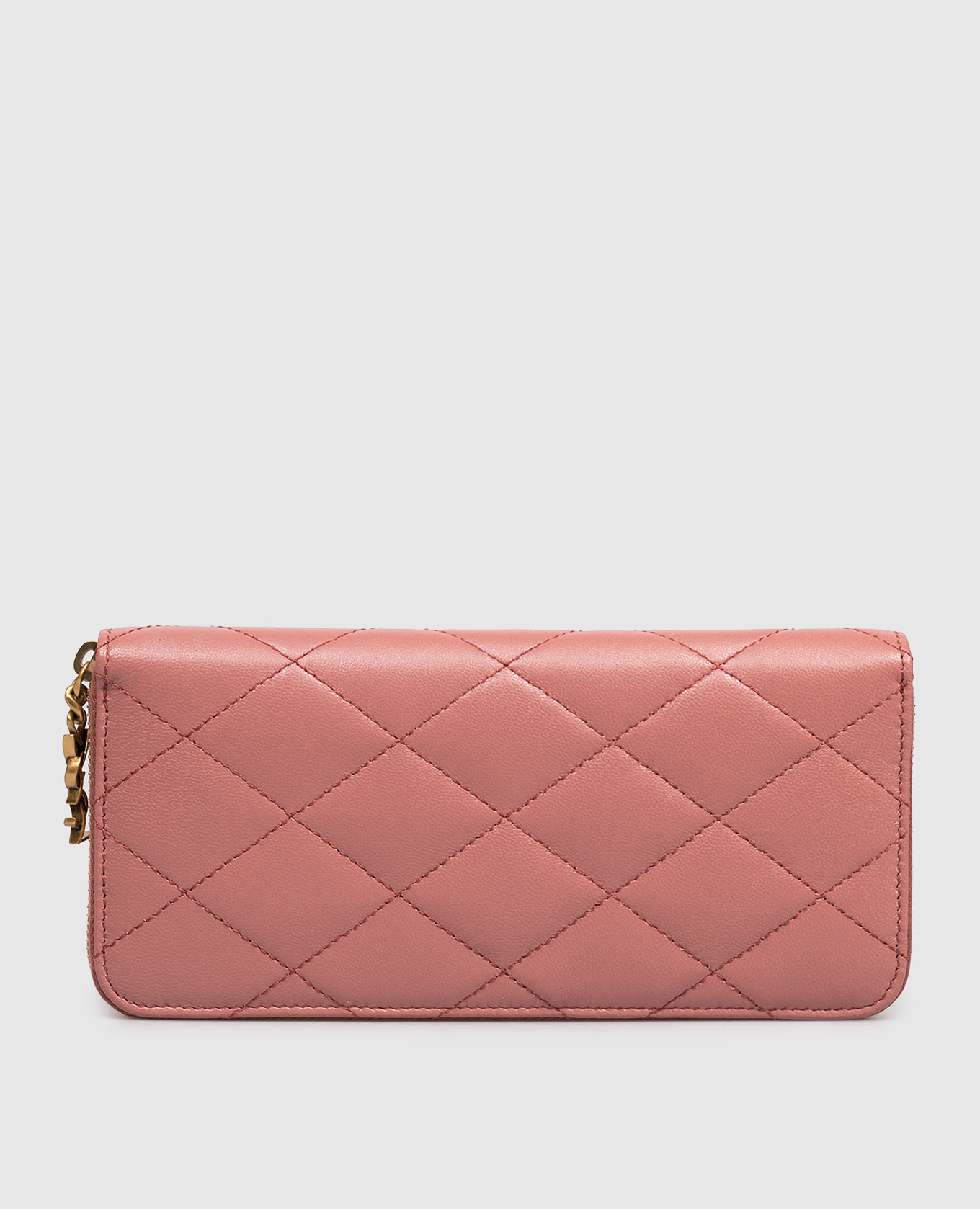 Розовый кожаный кошелек с геометрической стежкой