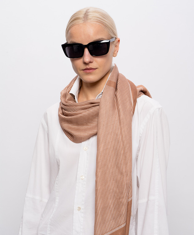 Saint Laurent Коричнева хустка з кашеміру та шовку у візерунок 8624403YR65 зображення 2