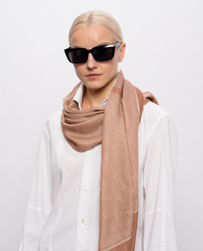 Saint Laurent Коричнева хустка з кашеміру та шовку у візерунок 8624403YR65