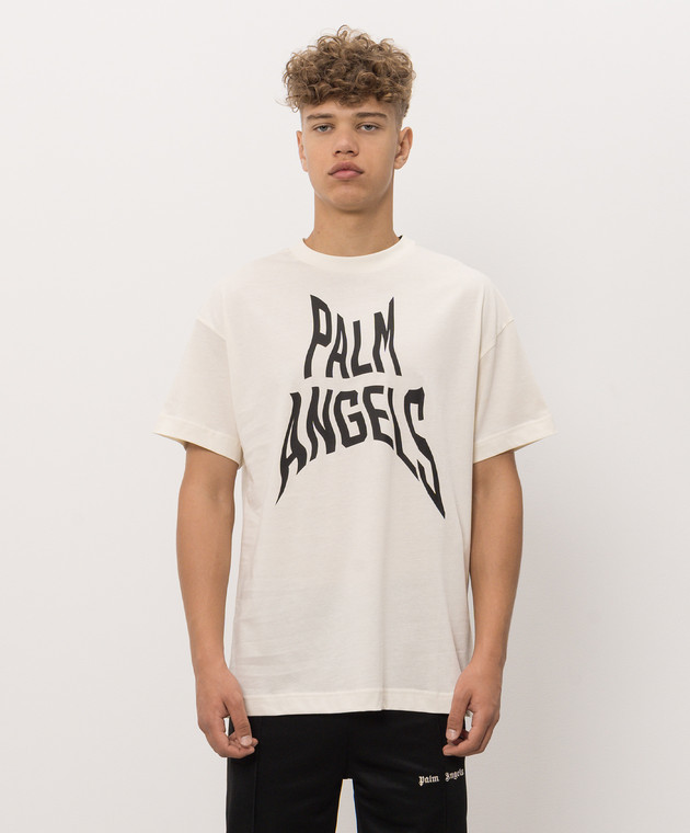 Palm Angels Футболка з принтом логотипа Distorted кольору айворі PAMAA001JR016 зображення 3