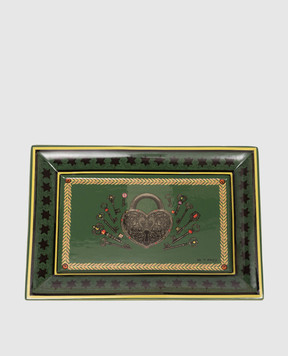 Etro Home Зеленый керамический лакированный поднос с принтом UHHE0004A3001