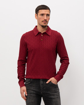 Dolce&Gabbana Бордове поло із шовку в тканий візерунок GXZ25ZJBSOE