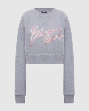 Balmain Серый укороченный свитшот с логотипом GF1JO080BD43