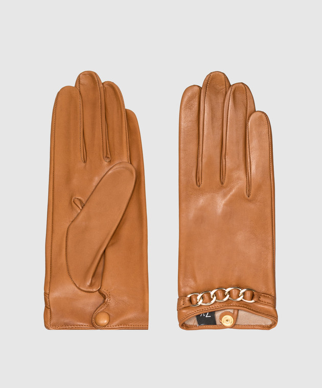 Sermoneta Gloves Коричневі шкіряні рукавички з ланцюжком AN07FCATENACH