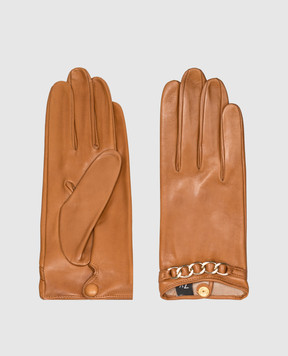 Sermoneta Gloves Коричневі шкіряні рукавички з ланцюжком AN07FCATENACH