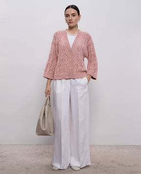 Peserico Розовый ажурный кардиган с пайетками A99055F0309110