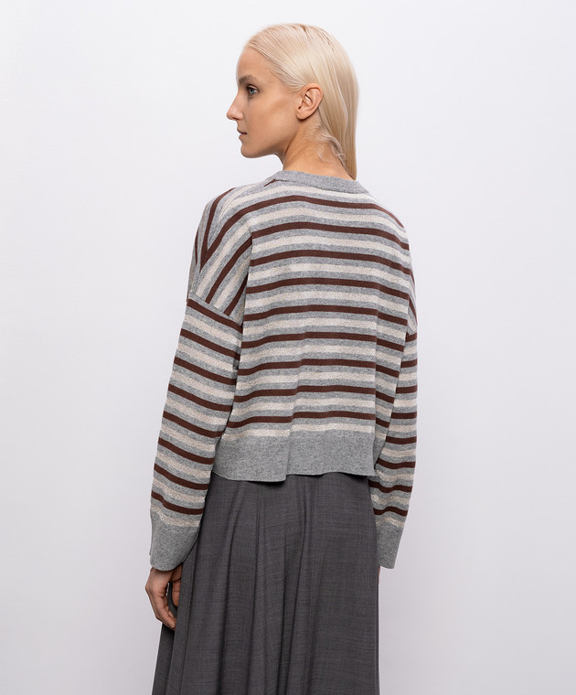 Brunello Cucinelli Серый свитер из шерсти, кашемира и шелка в полоску M16221900P изображение 4