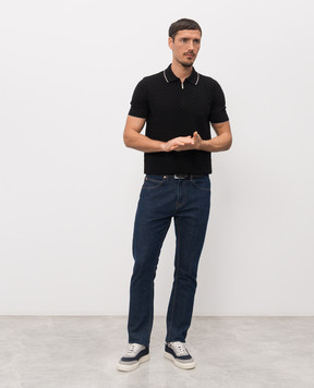 Bertolo Cashmere Чорне поло із шовком з контрастним окантуванням 902546002551