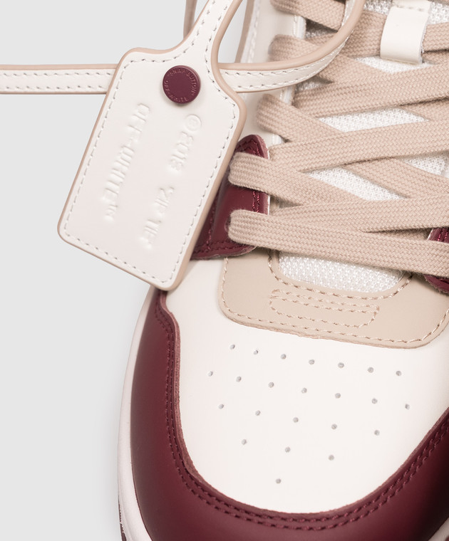 Off-White Бордовые кожаные кроссовки Out Of Office OF05726609 изображение 5