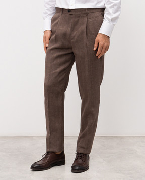 Brunello Cucinelli Коричневі штани з льону та вовни MZ408L00H
