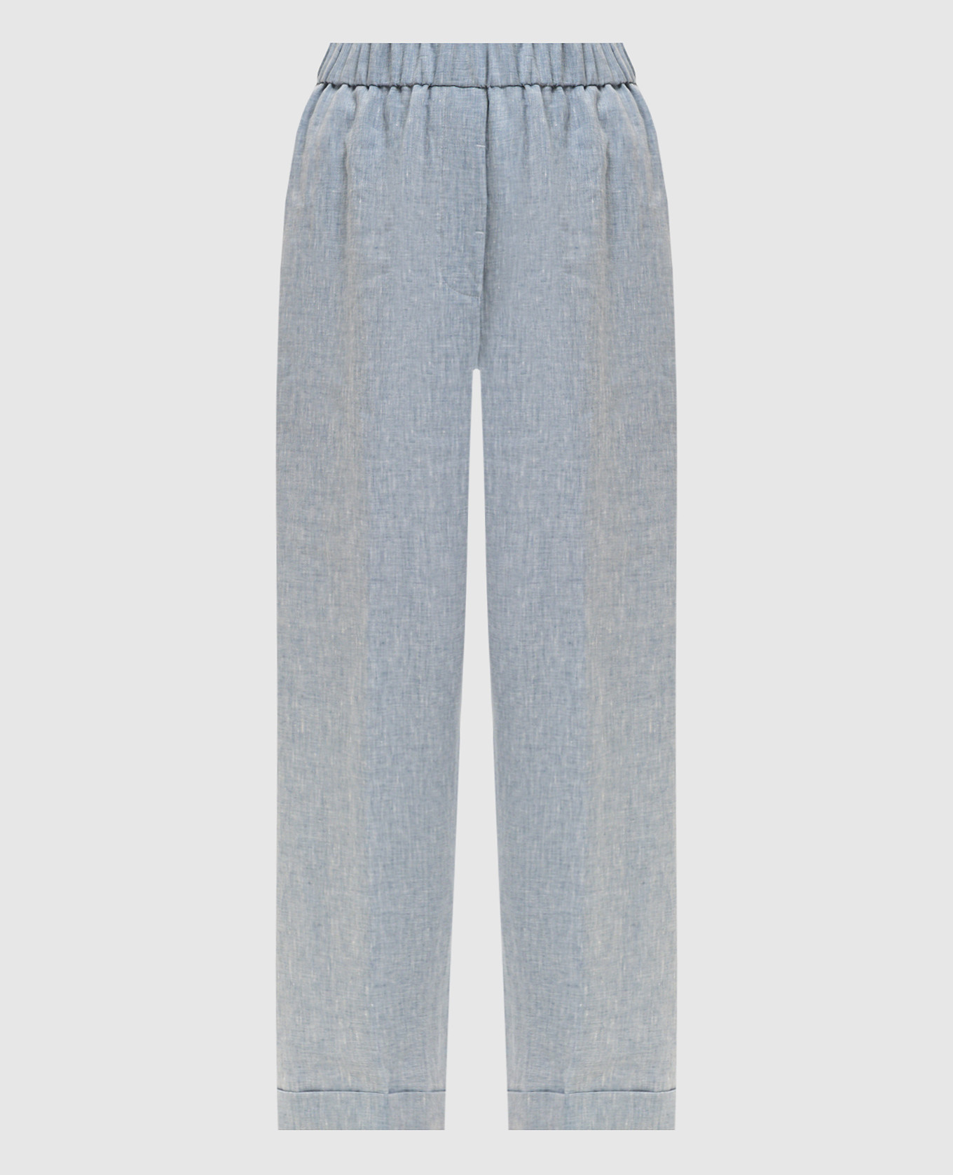 Голубые брюки из льна с отворотами