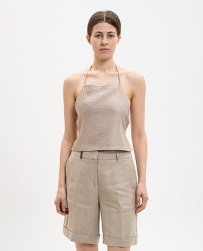 Peserico Бежевий топ з льоном з відкритою спиною S0820401921